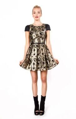 Anthropologie Hunter Bell 'Gabby' Black & Gold Metallic Mini Dress Size 8